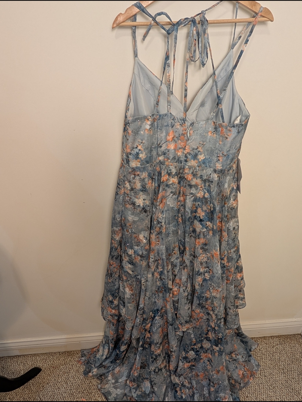 Azazie Atelier Harmony Powder Blue Floral Flowy Rhinestone Maxi Dress Gown Sz 16 - Picture 9 of 16